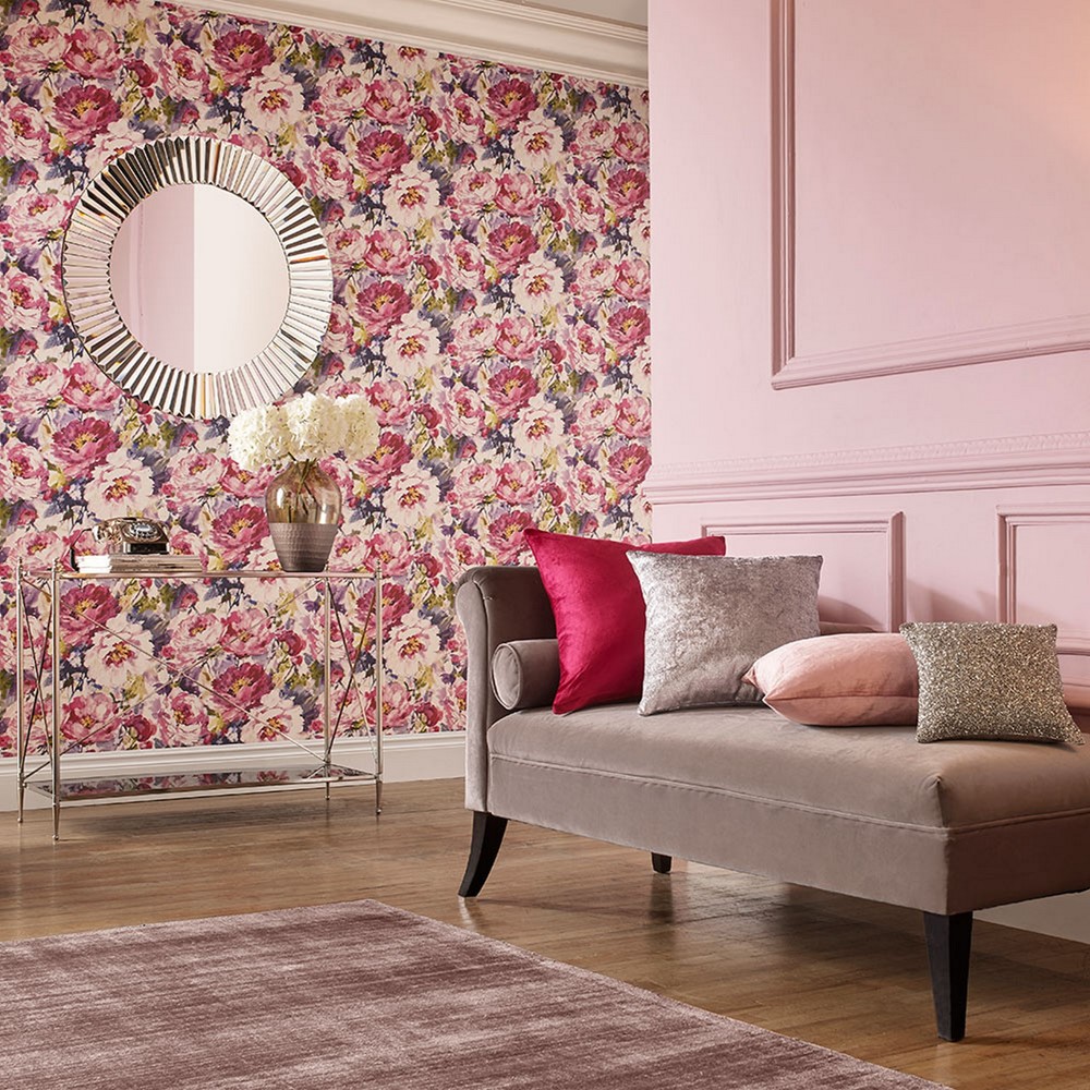 Chelsea Floral Wallpaper 103803 by Graham & Brown in Fuchsia Pink